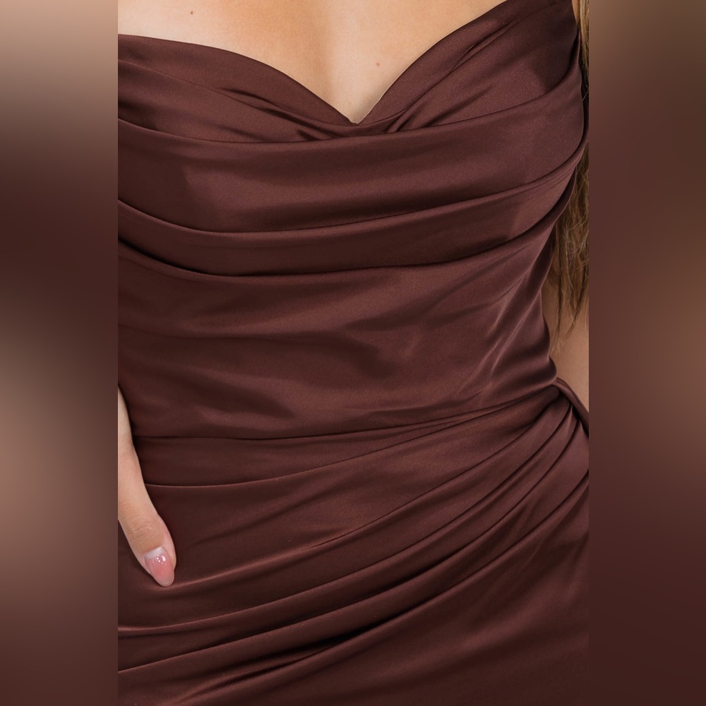 Elegant Strapless Brown Dress - Picture 3 of 5